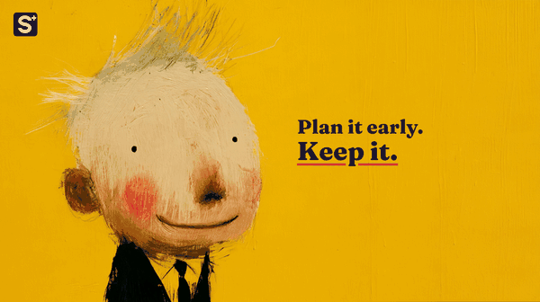 A painted businessman is shocked by +RM20,000 more tax, then smiles at Plan it early. Keep it.
